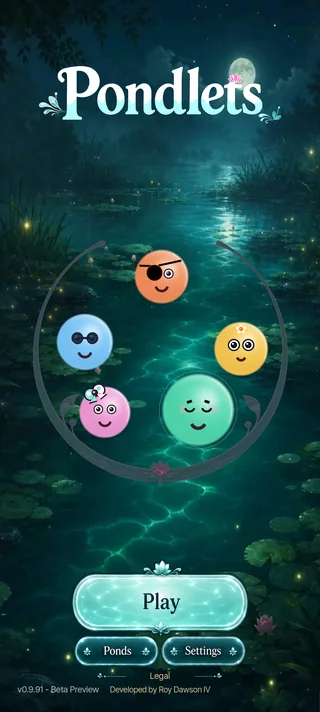 Pondlets home screen with the bowl and Play button